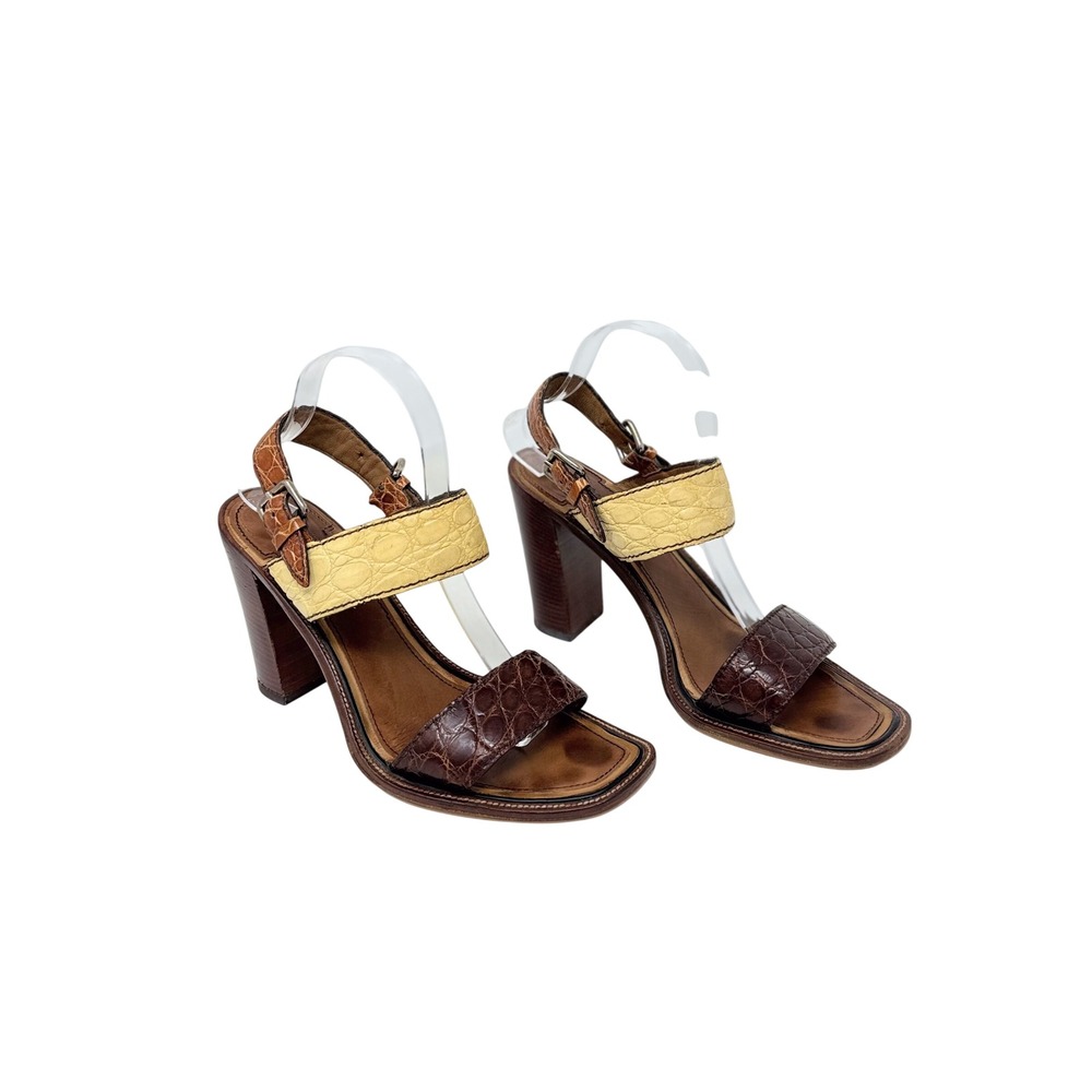 Prada Brown Croc Embossed Tricolor Slingback Heeled Sandals Y2K IT 40 US 9.5‎